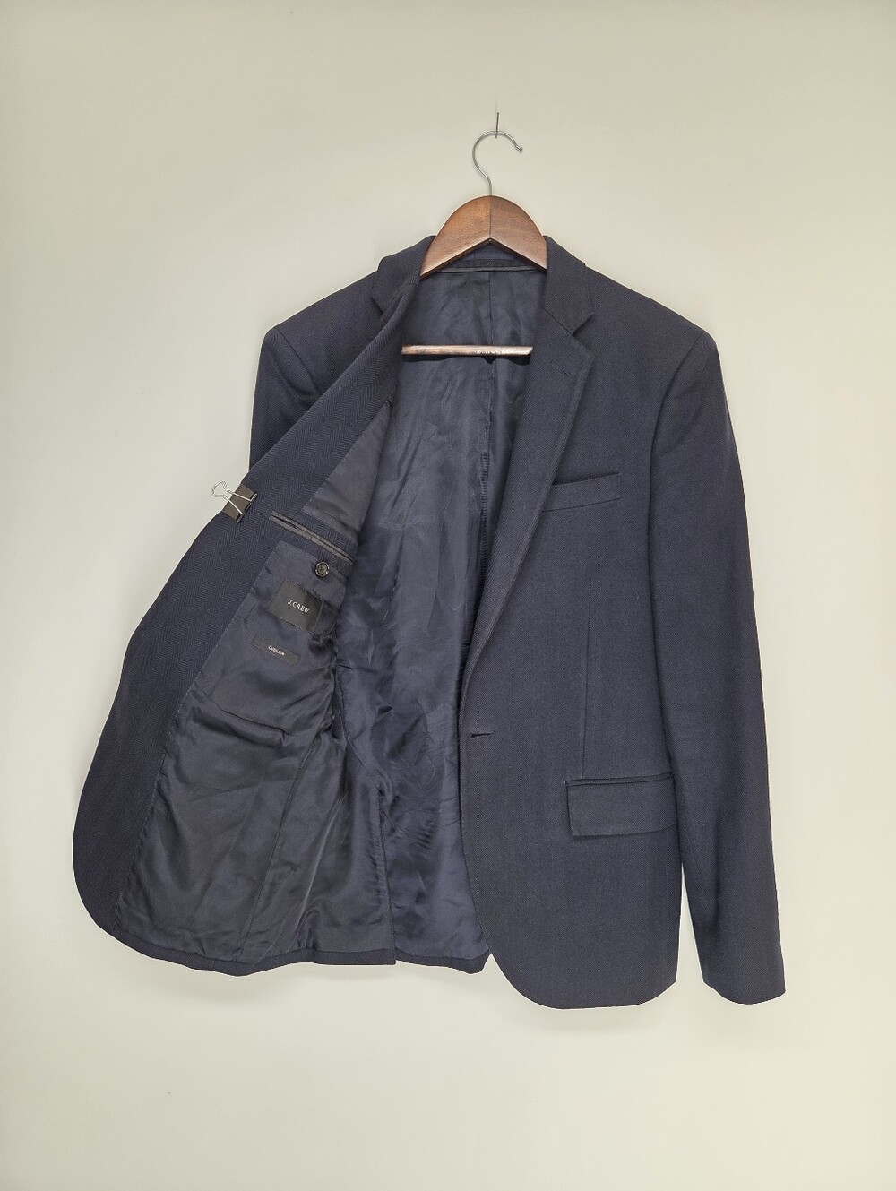 J.Crew Ludlow Navy Herringbone Sport Coat Mens 38R Ormezzano Pima Cotton Italy